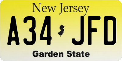 NJ license plate A34JFD