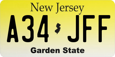 NJ license plate A34JFF