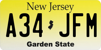 NJ license plate A34JFM