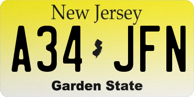 NJ license plate A34JFN