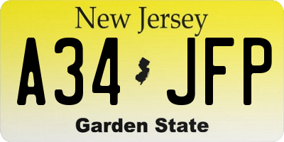 NJ license plate A34JFP