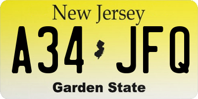 NJ license plate A34JFQ
