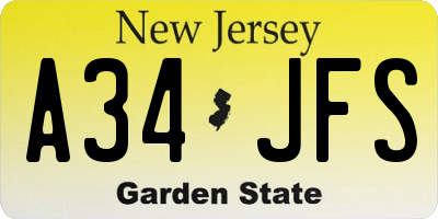 NJ license plate A34JFS