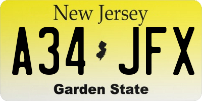 NJ license plate A34JFX