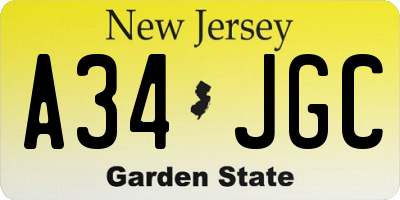 NJ license plate A34JGC