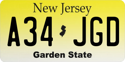 NJ license plate A34JGD