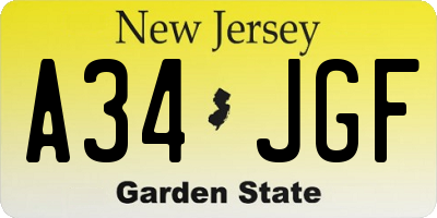 NJ license plate A34JGF