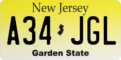 NJ license plate A34JGL