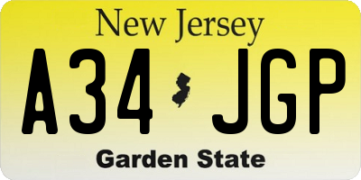 NJ license plate A34JGP