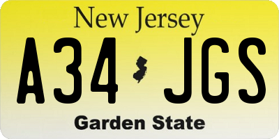 NJ license plate A34JGS