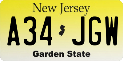 NJ license plate A34JGW