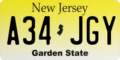 NJ license plate A34JGY