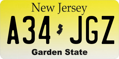 NJ license plate A34JGZ