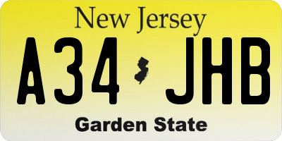 NJ license plate A34JHB