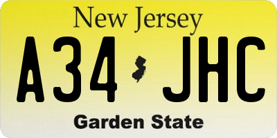 NJ license plate A34JHC
