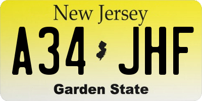 NJ license plate A34JHF