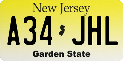 NJ license plate A34JHL