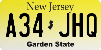 NJ license plate A34JHQ