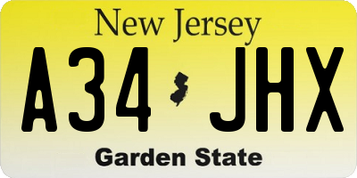 NJ license plate A34JHX
