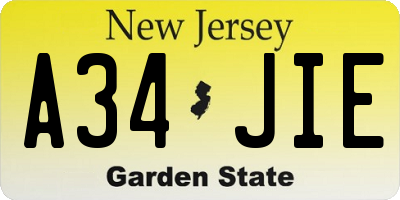 NJ license plate A34JIE