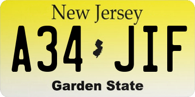 NJ license plate A34JIF