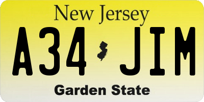 NJ license plate A34JIM