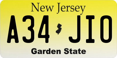 NJ license plate A34JIO