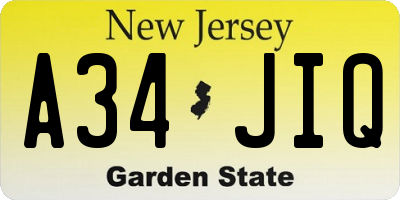NJ license plate A34JIQ