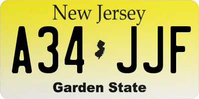 NJ license plate A34JJF