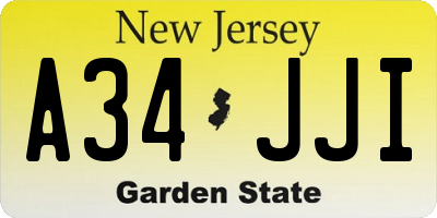 NJ license plate A34JJI