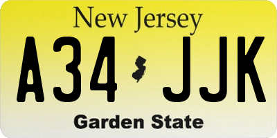 NJ license plate A34JJK