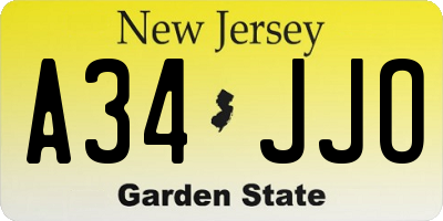 NJ license plate A34JJO