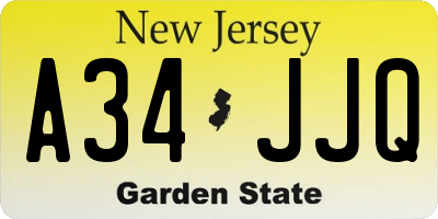 NJ license plate A34JJQ