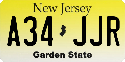 NJ license plate A34JJR