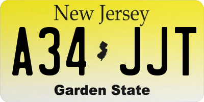 NJ license plate A34JJT