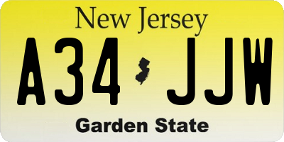 NJ license plate A34JJW