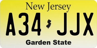 NJ license plate A34JJX