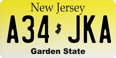 NJ license plate A34JKA