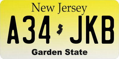 NJ license plate A34JKB