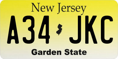NJ license plate A34JKC