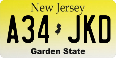 NJ license plate A34JKD
