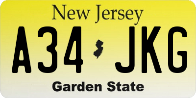 NJ license plate A34JKG