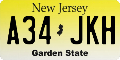 NJ license plate A34JKH