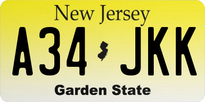 NJ license plate A34JKK