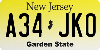 NJ license plate A34JKO