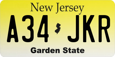 NJ license plate A34JKR
