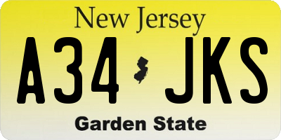 NJ license plate A34JKS