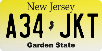NJ license plate A34JKT