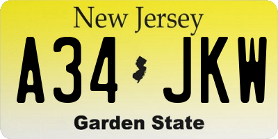 NJ license plate A34JKW