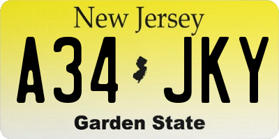 NJ license plate A34JKY